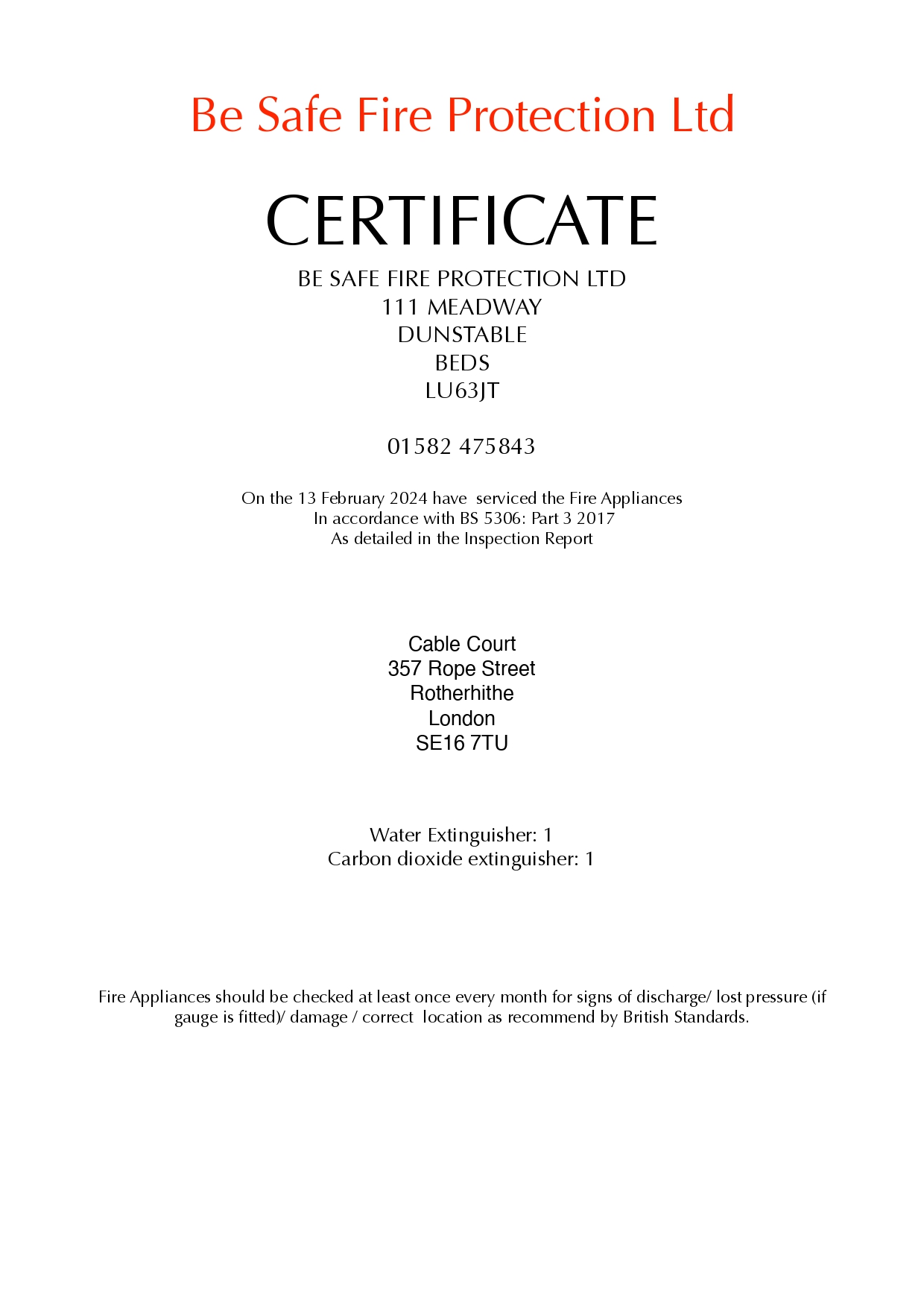 Cable Court 2024 Cable Court Fire Certificate 2024