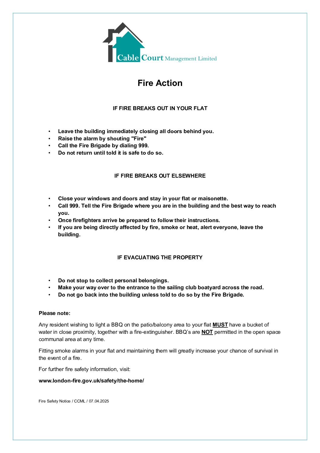 Fire Action - 2025 Fire Action notice